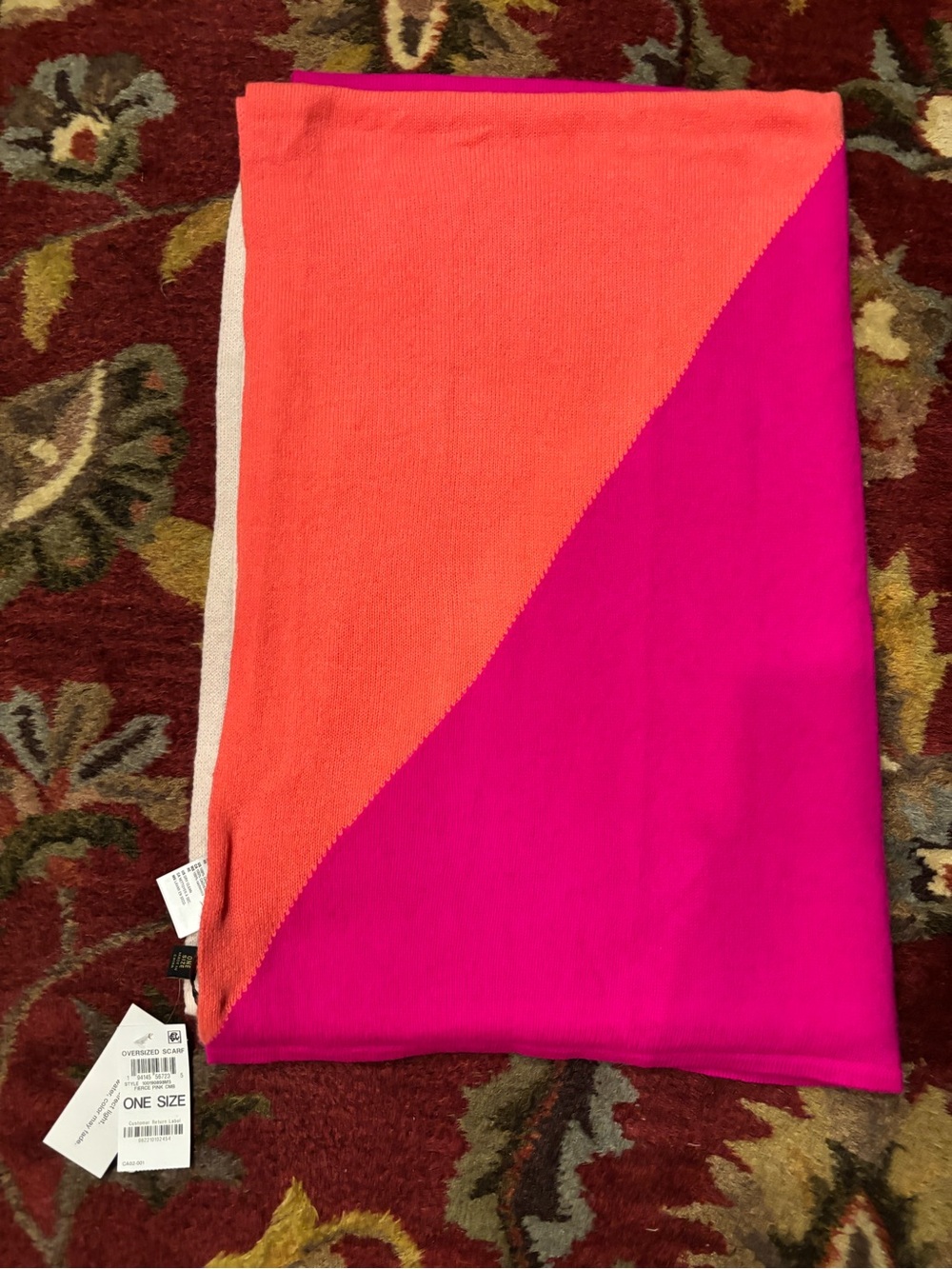 Colorblock Pink and Coral Women’s Cashmere Shawl-Scarf One Size